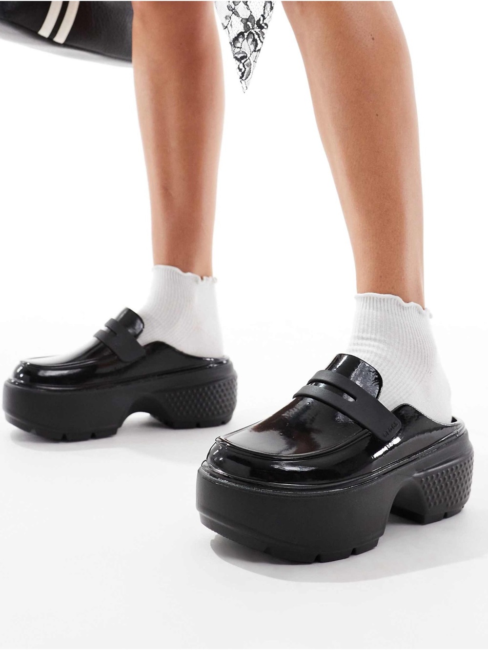 CROCS Black Patent Platform Mary Jane Loafers - Picture 3 of 12